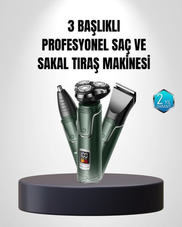 3D Akıllı Kesim Teknolojili Şarjlı Tıraş Seti – 3 Başlıklı Paslanmaz Çel