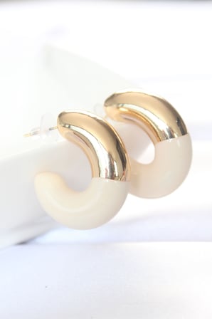 CCB Krem Gold Çift Renk Küpe 5886