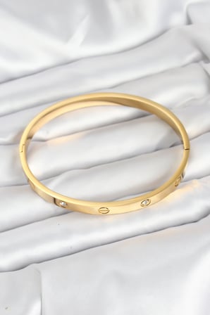 316L Çelik Gold Renk Zirkon Taşlı 65 mm Kadın Kelepçe Bileklik 5886