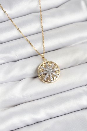 316L Çelik Zincir Gold Renk Zirkon Taşlı Kadın Kolye 5886