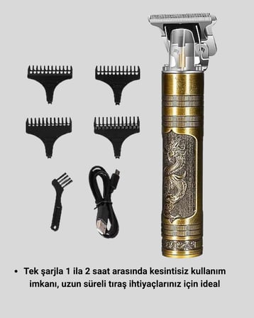 T Bıçaklı Profesyonel Çizik Tıraş Makinesi Seti – 120 Dakika Kullanım Şarj