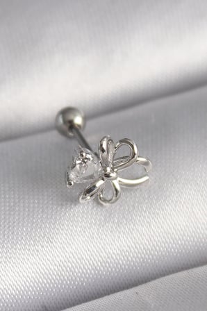 316L Çelik Gümüş Renk Zirkon Taş Detay Kurdele Model Tragus Piercing 5886