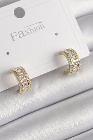 Pirinç Gold Renk Zirkon Taşlı Halka Model Kadın Küpe 5886