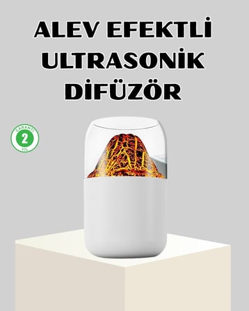 Ultrasonik Alev Efektli Aromaterapi Difüzörü USB Şarjlı ve Otomatik Kapanma Öz