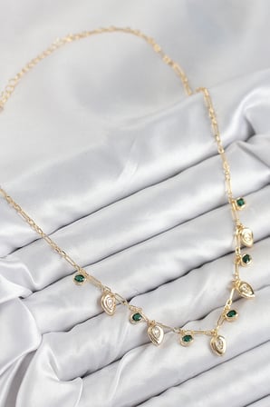 Pirinç Zirkon Taşlı Sallantılı Damla Model Gold Renk Kadın Kolye 5886