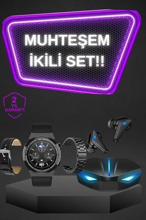 Kablosuz Bluetooth Bağlantılı Kulaklık ve Dokunmatik Ekran Akıllı Saat Arama C