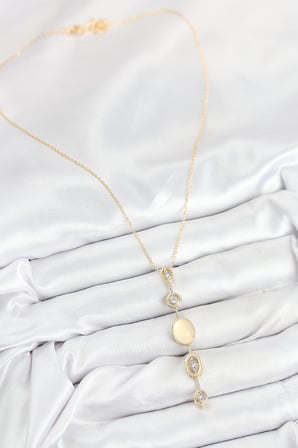 Pirinç Zincir Sarı Gold Renk Zirkon Taşlı Y Kolye 5886
