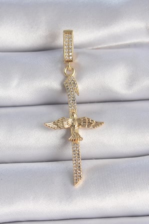 Pirinç Gold Renk Zirkon Taş Detaylı Elif Model Anka Kuşu Figür Ajda Charm 5886