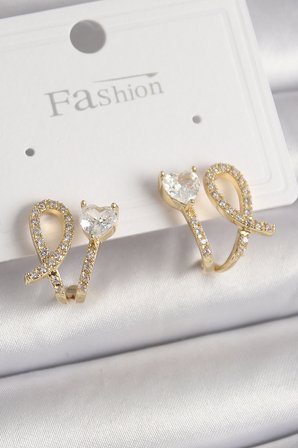 Pirinç Gold Renk Düğüm Model Zirkon Taşlı Kalp Detay Kadın Küpe 5886