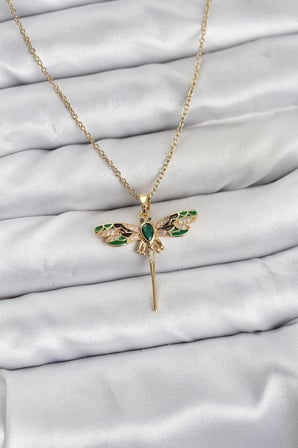 316L Çelik Zincir Gold Renk Yusufçuk Model Zirkon Taşlı Kadın Kolye 5886