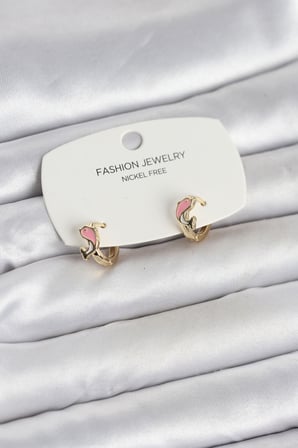Pembe Yunus Balığı Model Gold Renk Pirinç Çocuk Küpe 5886