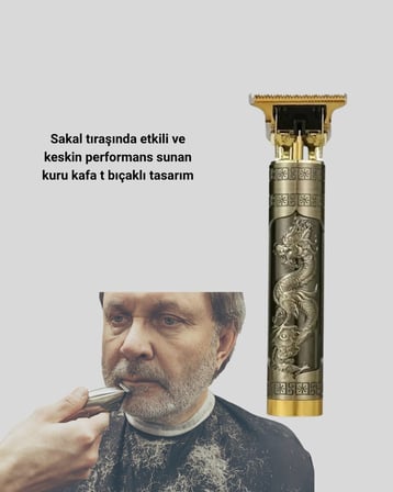 Şarjlı T Bıçaklı Saç ve Sakal Tıraş Makinesi – 3 Başlıklı Güçlü Moto