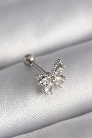 316L Çelik Gümüş Renk Zirkon Taşlı Kelebek Tragus Piercing 5886