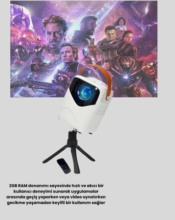 Taşınabilir Akıllı 1080P Projektör – 64GB Hafıza 2GB RAM Full HD Görüntü 