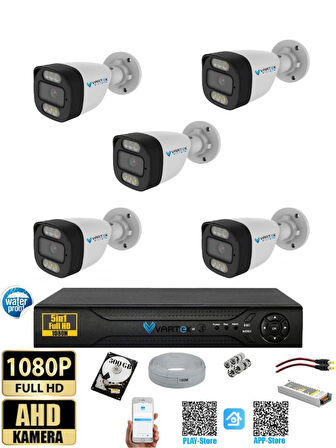 5 Kameralı 500 GB HDD Güvenlik Kamera Seti 5MP 1080p Full HD Tam Renkli Gece Görüş DVR Kayıt Cihazlı Tak Çalıştır Sistem