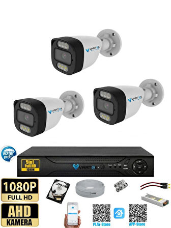 3 Kameralı 500GB HDD Güvenlik Kamera Seti 5MP 1080p Full HD Tam Renkli Gece Görüş DVR Kayıt Cihazlı Tak Çalıştır Sistem