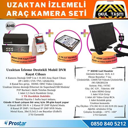 Full AHD Araç Kamera Seti 4 Kameralı 1 TB Harddisk Dahil Kayıtlı 7 inç Hdmi Ekranlı 