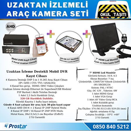 Full AHD Araç Kamera Seti 4 Kameralı 320 GB Harddisk Dahil Kayıtlı 7 inç Hdmi Ekranlı 