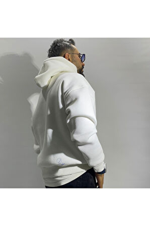 Alaska Nakış Detaylı Oversize Beyaz Hoodie