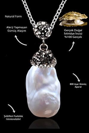Sertifikalı Zirkon Taşlı Model Ham Doğal Barok Inci Kolye - İstiridye İncisi