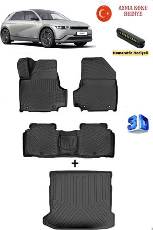 Hyundai İoniq 5 Elektrikli 2021 Sonrası (SABİT KONSOL) Uyumlu 3D Havuzlu Paspas ve 3D Bagaj Havuzu Seti  ASMA KOKU VE NUMARATÖR HEDİYELİ