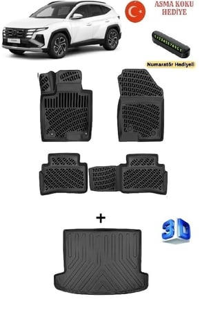 Hyundai Tucson 2021 Sonrası Uyumlu 3D Havuzlu Paspas ve (SES SİSTEMSİZ) Bagaj Havuzu Seti  ASMA KOKU VE NUMARATÖR HEDİYELİ
