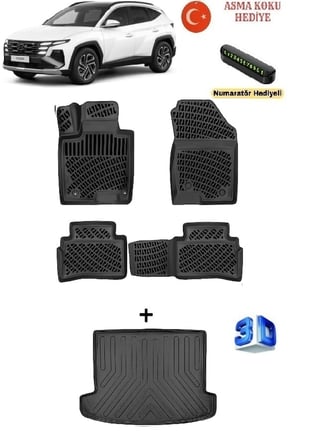 Hyundai Tucson 2021 Sonrası Uyumlu 3D Havuzlu Paspas ve (SES SİSTEMLİ) Bagaj Havuzu Seti  ASMA KOKU VE NUMARATÖR HEDİYELİ