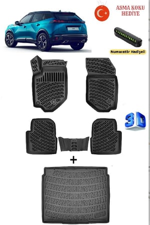 Peugeot 2008 2020 Sonrası Uyumlu 3D Havuzlu Paspas ve 3D alt KADEME Bagaj Havuzu Seti (BENZİN/DİZEL) ASMA KOKU VE NUMARATÖR HEDİYELİ