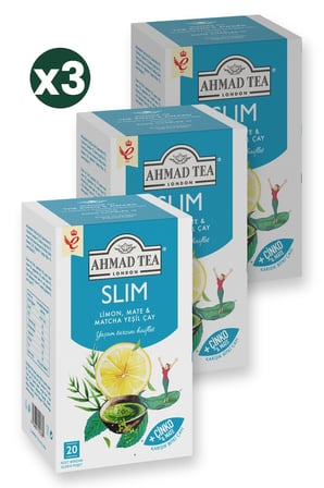 Ahmad Tea Slim Limon, Mate ve Matcha Yeşil Çay Karışımı 20'li 3'li Ekonomik Paket – Toplam 60 Poşet Çay