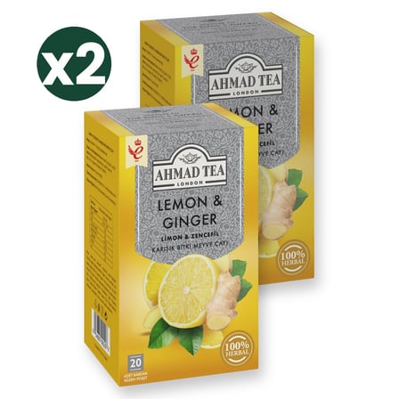 Ahmad Tea Limon ve Zencefil Karışık Bitki Meyve Çayı 20'li 2'li Ekonomik Paket – Toplam 40 Poşet Çay
