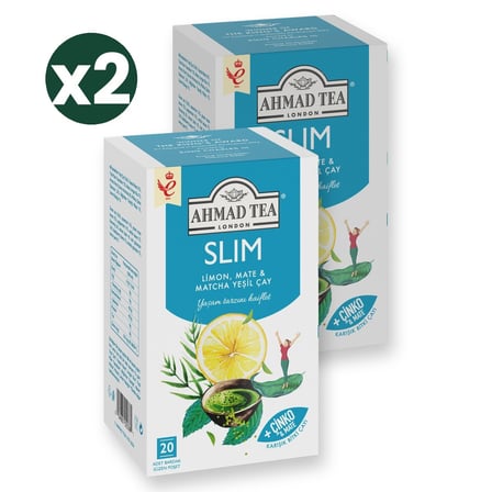 Ahmad Tea Slim Limon, Mate ve Matcha Yeşil Çay Karışımı 20'li 2'li Ekonomik Paket – Toplam 40 Poşet Çay