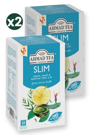 Ahmad Tea Slim Limon, Mate ve Matcha Yeşil Çay Karışımı 20'li 2'li Ekonomik Paket – Toplam 40 Poşet Çay