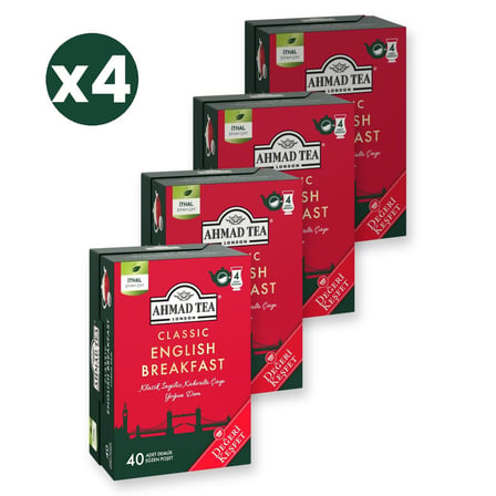 Ahmad Tea Klasik English Breakfast Demlik Poşet Çay 40x2 G 4'li Ekonomik Paket – Toplam 160 Demlik Poşet