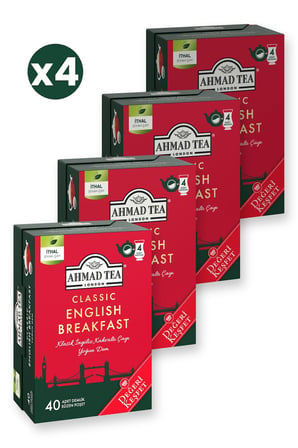 Ahmad Tea Klasik English Breakfast Demlik Poşet Çay 40x2 G 4'li Ekonomik Paket – Toplam 160 Demlik Poşet