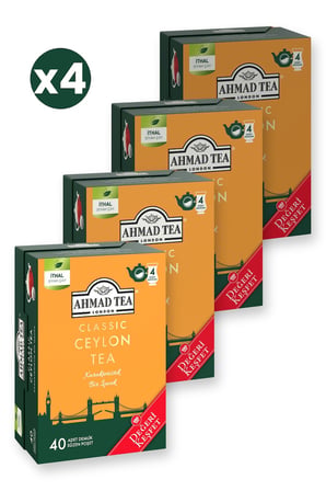 Ahmad Tea Klasik Ceylon Tea Demlik Poşet Çay 40x2 G 4'li Ekonomik Paket – Toplam 160 Demlik Poşet