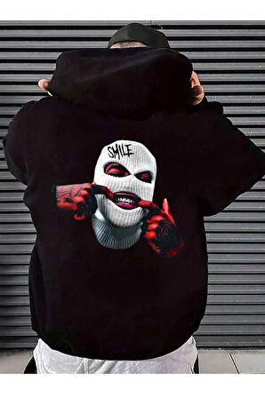 Unisex Kadın Erkek Kapüşonlu Kanguru Cepli Oversize Sweatshirt Hoodie Smile