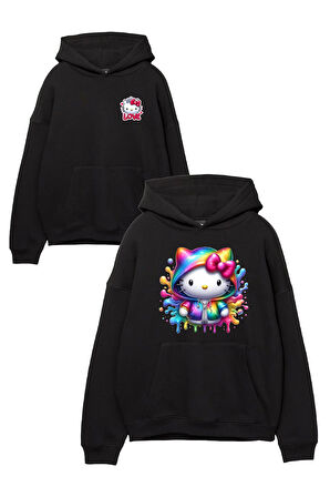 2 adet %100 pamuklu Kadın Kapüşonlu Kanguru Cepli Sweatshirt HelloKit