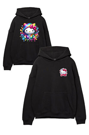 2 adet %100 pamuklu Kadın Kapüşonlu Kanguru Cepli Sweatshirt HelloKit