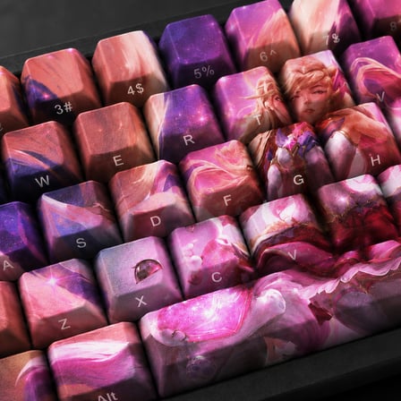Özel LoL Star Guardian Ahri 68 Tuş PBT Cherry Profil Boya Süblimasyonlu Mekanik Klavye Keycaps Seti