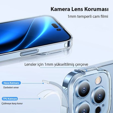 Northcity iPhone 14 Pro Şeffaf Kılıf 6.1" Darbe Emici Seramik Silikon - Kamera Korumalı