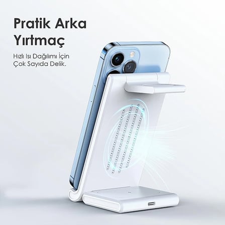 Northcity Duzzona 15W Katlanır 3 in 1 Telefon Kulaklık Saat Kablosuz Şarj Standı-(5775)
