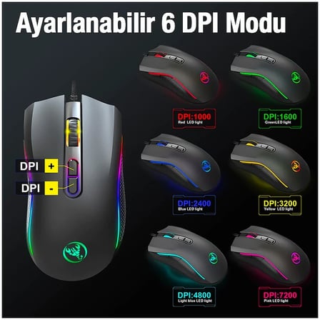 Northcity A869 7200DPI Ayarlanabilir RGB Işık Gaming Oyuncu Mouse - Yüksek Hassasiyet ve Ergonomi
