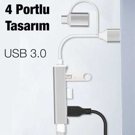 Northcity 4'lü USB 3.0 Hub - Type-C & USB Girişli Çok Portlu Çoğaltıcı Adaptör