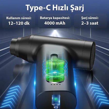 Northcity J02 Çift Fonksiyonlu Mini Araç Süpürgesi & Turbo Fan Hava Üfleyici - 110.000 RPM, 7.4V 4000mAh