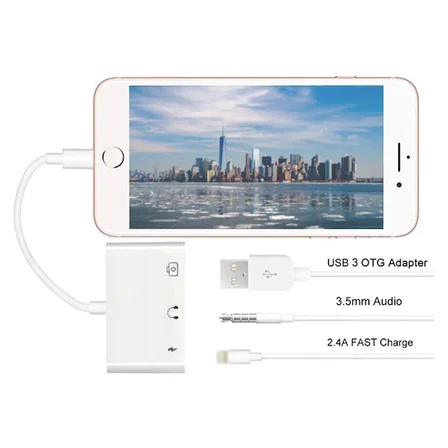 Northcity 3'ü 1 Arada Lightning Kulaklık + USB Kamera Okuyucu OTG - iPhone iPad için Hızlı Dosya Aktarım