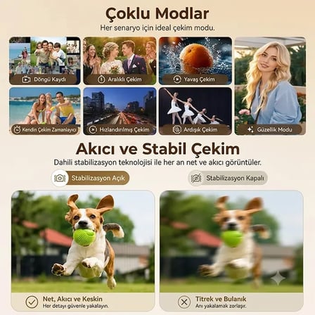 Northcity Ally Q8 PocketPro 4K Dijital Vlog ve Aksiyon Kamerası - 3 Eksenli Stabilizasyonlu