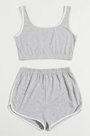 Northcity Kadın Gri Askılı Crop Top ve Şortlu Gecelik Takım H110559