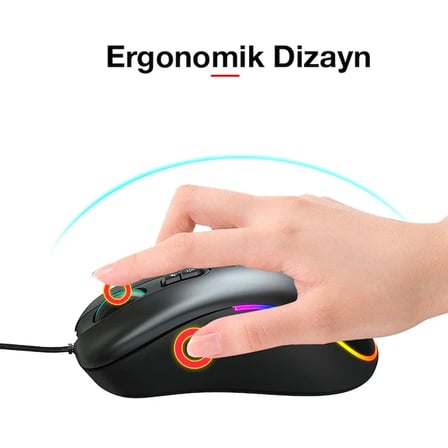 Northcity HXSJ J900 RGB Oyuncu Mouse – 6400 DPI 7 Renk Işık USB Kablolu