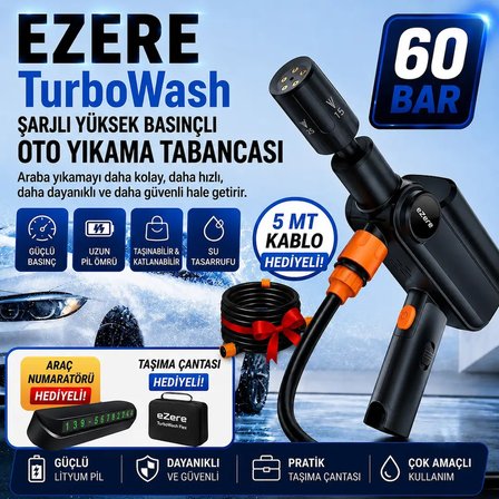 Northcity TurboWash 60 Bar Şarjlı Oto Yıkama Tabancası - 12000mAh Batarya ve Katlanabilir Tasarım