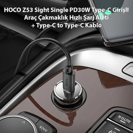 Northcity HOCO Z53 Sight Single PD30W Type-C Girişli Araç Çakmaklık Hızlı Şarj Aleti + Type-C to Type-C Kablo-(5775)